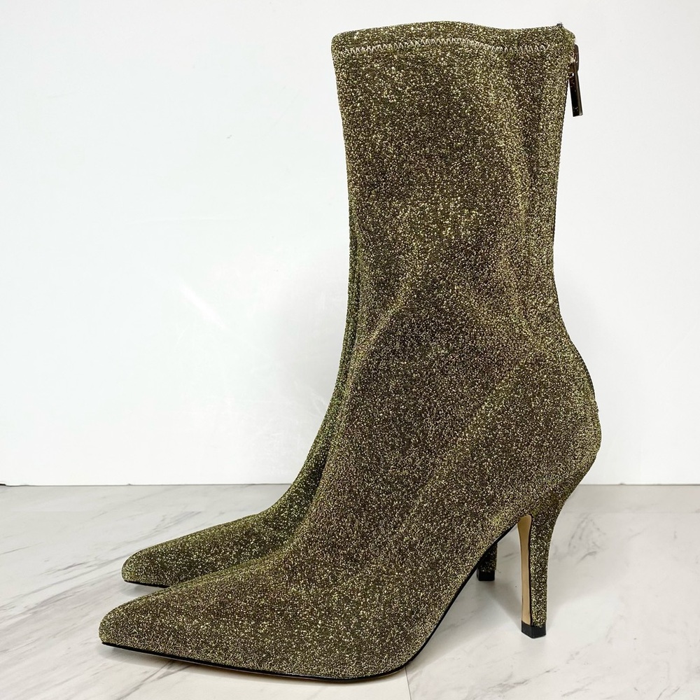 Marc Fisher Breezy Green Sparkle Pointy Toe Heeled Bootie 6 1/2M